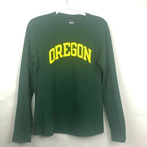 Champion Oregon Ducks Shirt Womens Size Large Green Yellow Crew Neck Long Sleeve